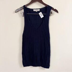 Loft Navy Blue Ribbed Knit Tank Top V-neck NEW Size Large Lightweight Stretch